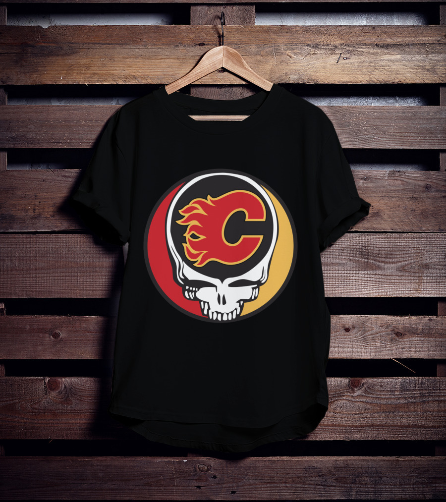 Grateful Dead Calgary Flames Fans Skull Logo Collaboration T-Shirt