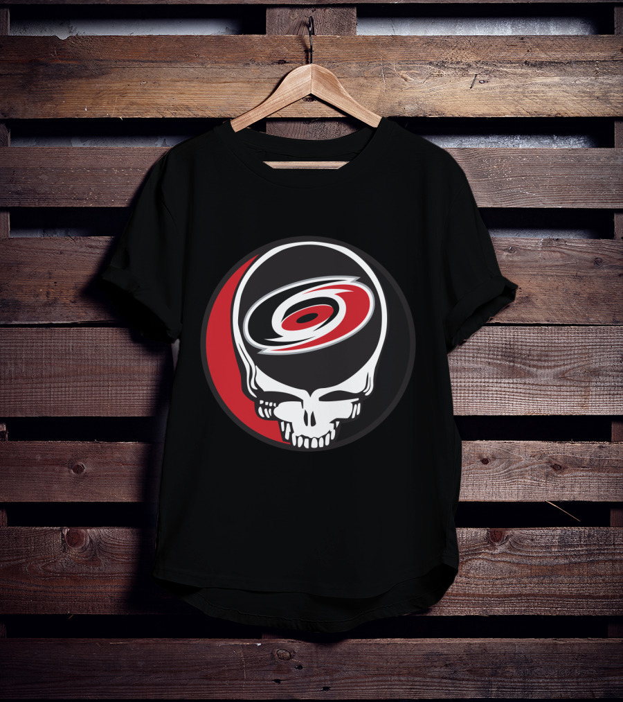 Carolina Hurricanes Fans Grateful Dead Skull Logo Fusion T-Shirt