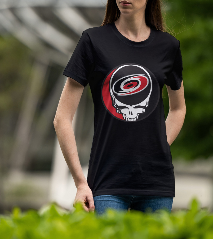 Carolina Hurricanes Fans Grateful Dead Skull Logo Fusion T-Shirt