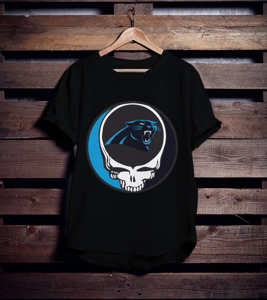 Carolina Panthers Fans Grateful Dead Skull Logo Fusion T-Shirt