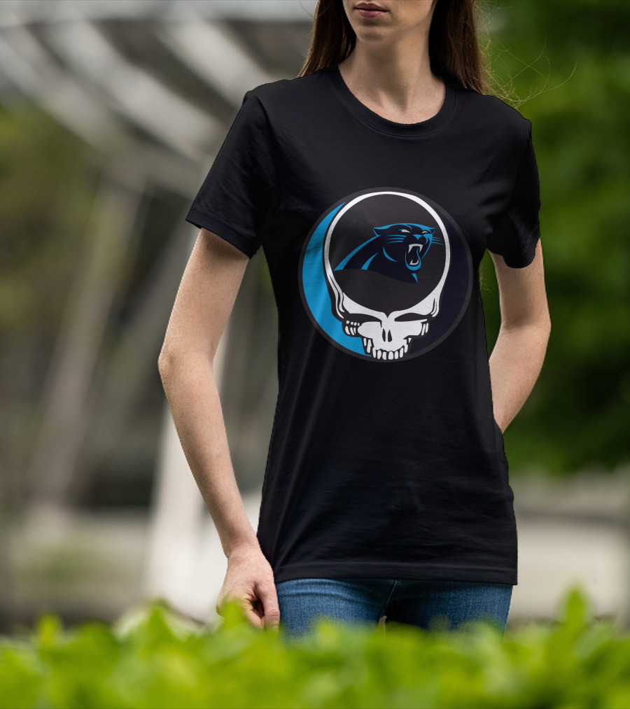 Carolina Panthers Fans Grateful Dead Skull Logo Fusion T-Shirt