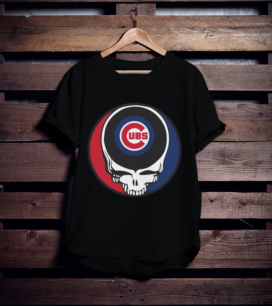 Grateful Dead Skull With Chicago Cubs Logo And Red Blue Circle T-Shirt