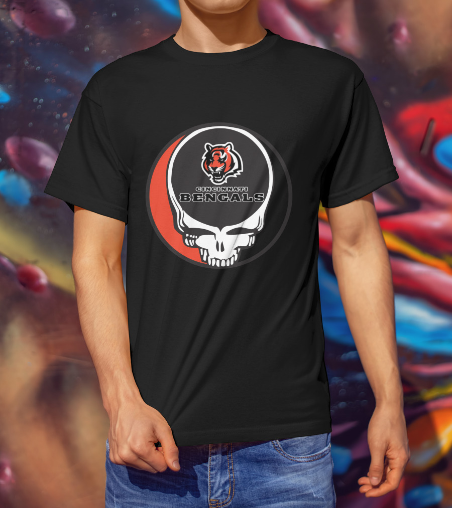 Cincinnati Bengals Grateful Dead Skull Logo Fusion T-Shirt