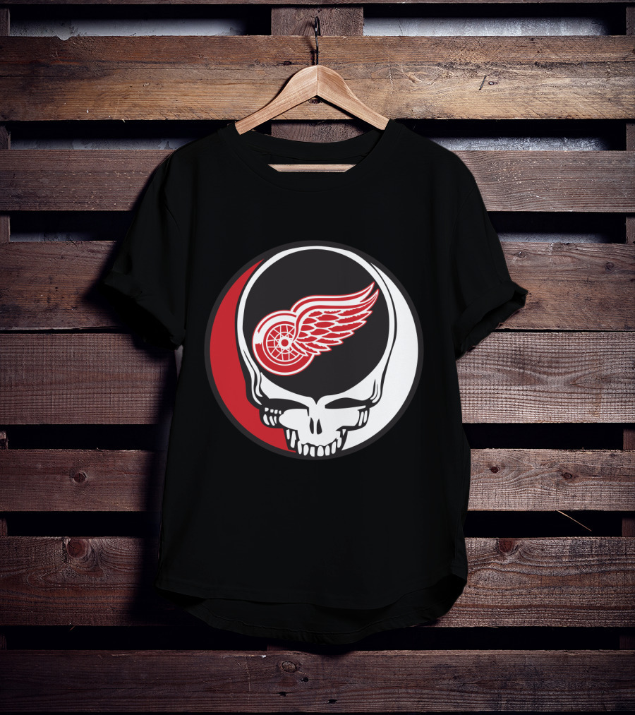 Grateful Dead Skull With Detroit Red Wings Logo For Fans T-Shirt
