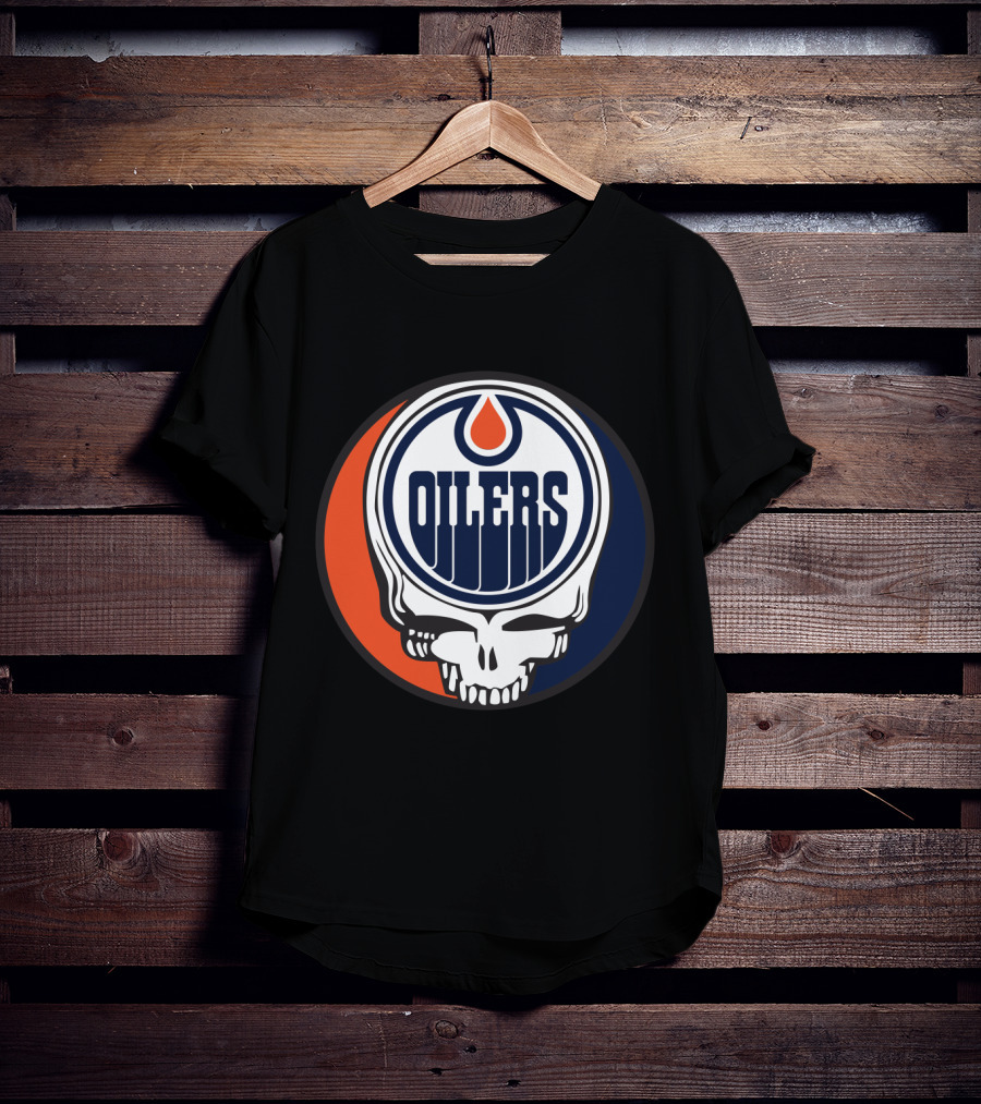 Grateful Dead Skull With Edmonton Oilers Logo And Colors For Fans T-Shirt