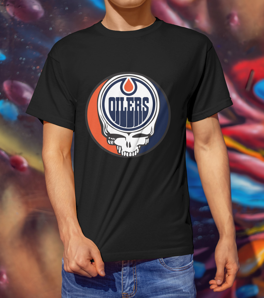 Grateful Dead Skull With Edmonton Oilers Logo And Colors For Fans T-Shirt