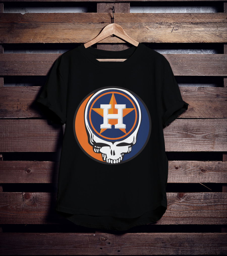 Grateful Dead Skull With Houston Astros Logo And Star In Orange And Blue T-Shirt