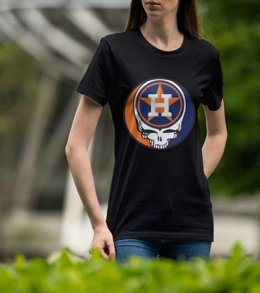 Grateful Dead Skull With Houston Astros Logo And Star In Orange And Blue T-Shirt