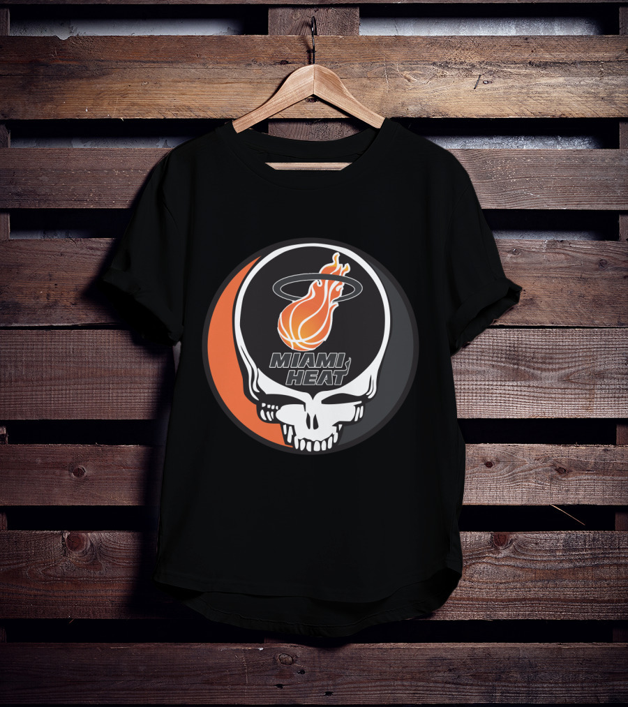 Miami Heat Flaming Basketball Skull Grateful Dead Style T-Shirt