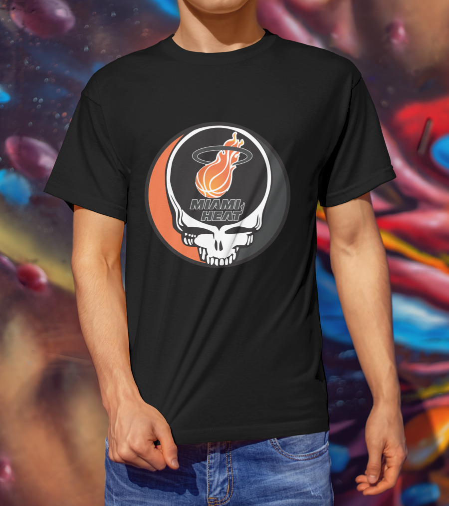 Miami Heat Flaming Basketball Skull Grateful Dead Style T-Shirt