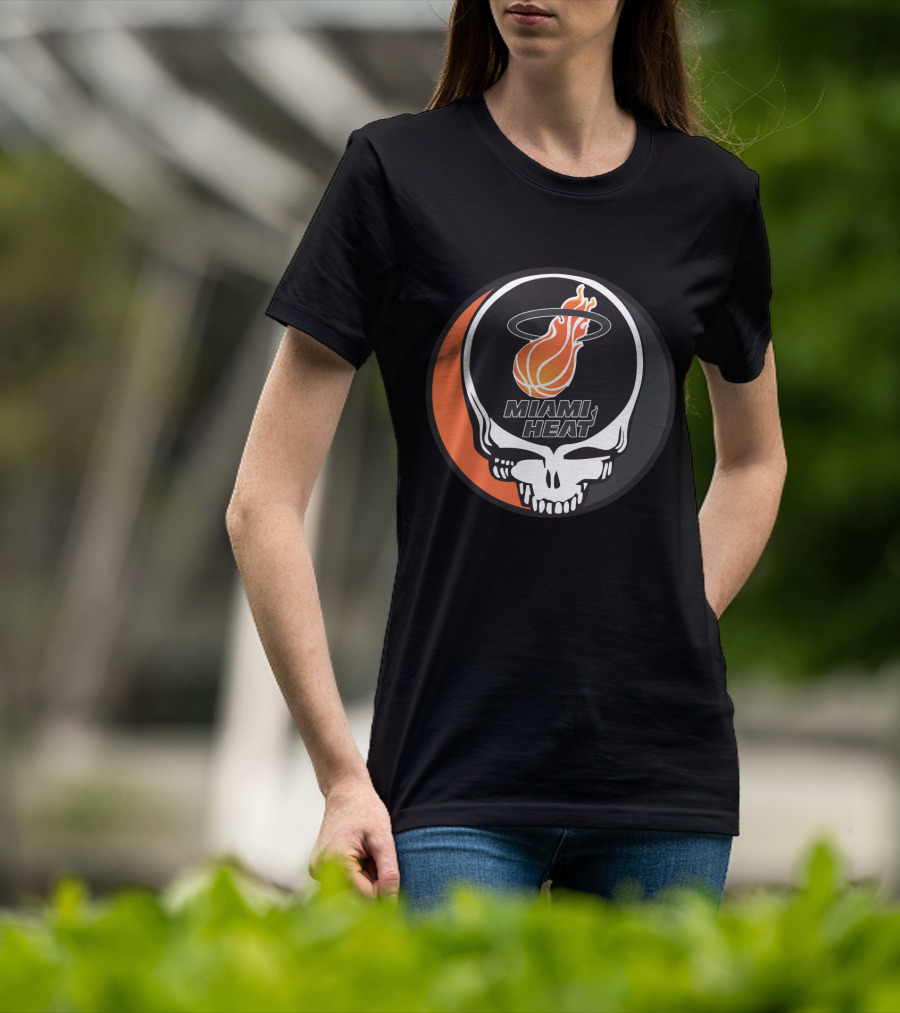 Miami Heat Flaming Basketball Skull Grateful Dead Style T-Shirt