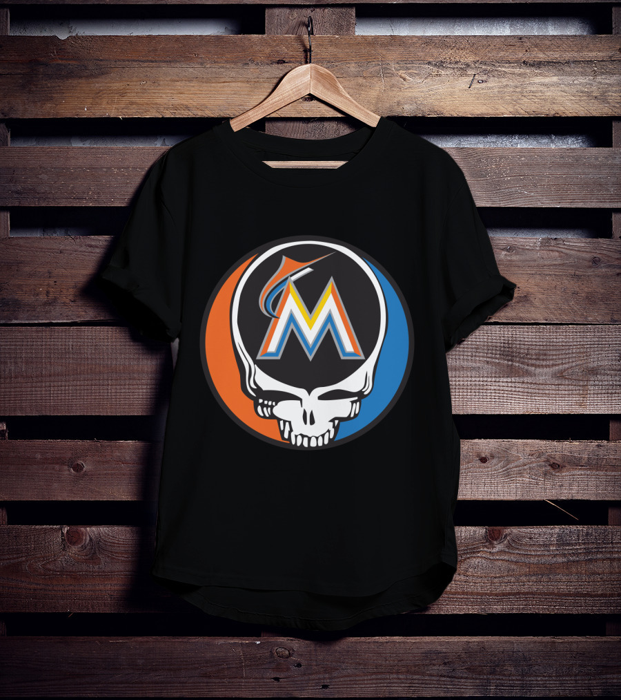 Grateful Dead Skull Miami Marlins Logo Mashup For Fans T-Shirt