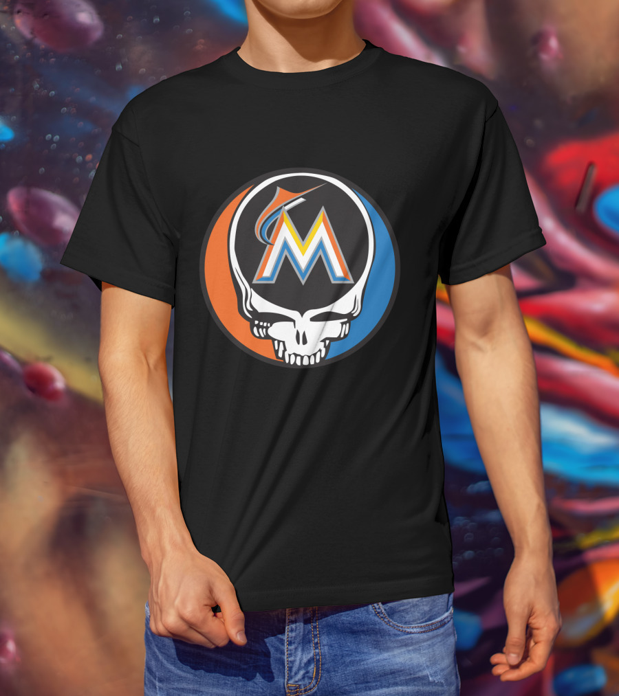 Grateful Dead Skull Miami Marlins Logo Mashup For Fans T-Shirt