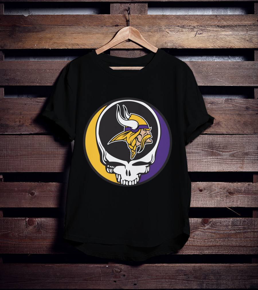 Grateful Dead Skull With Minnesota Vikings Logo Combination T-Shirt