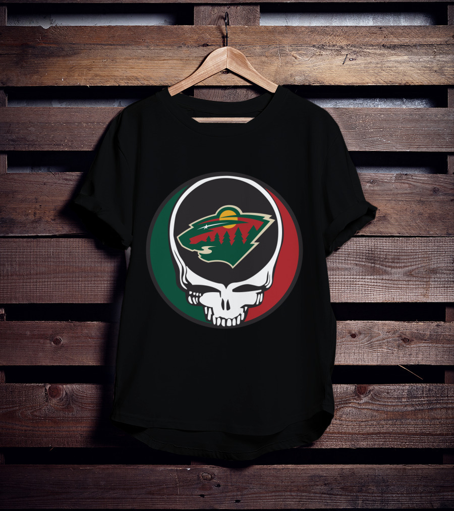 Minnesota Wild Fans Grateful Dead Skull And Bear Head T-Shirt