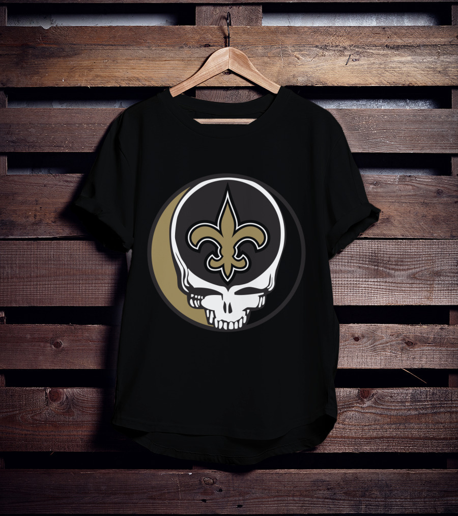Grateful Dead Skull Logo Meets New Orleans Saints Fleur-De-Lis T-Shirt