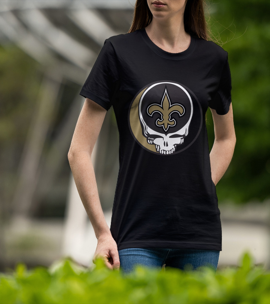 Grateful Dead Skull Logo Meets New Orleans Saints Fleur-De-Lis T-Shirt