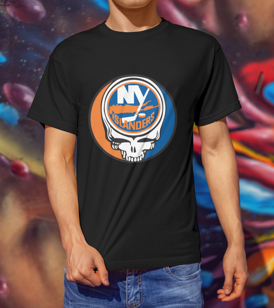 New York Islanders Grateful Dead Skull Logo Mashup T-Shirt