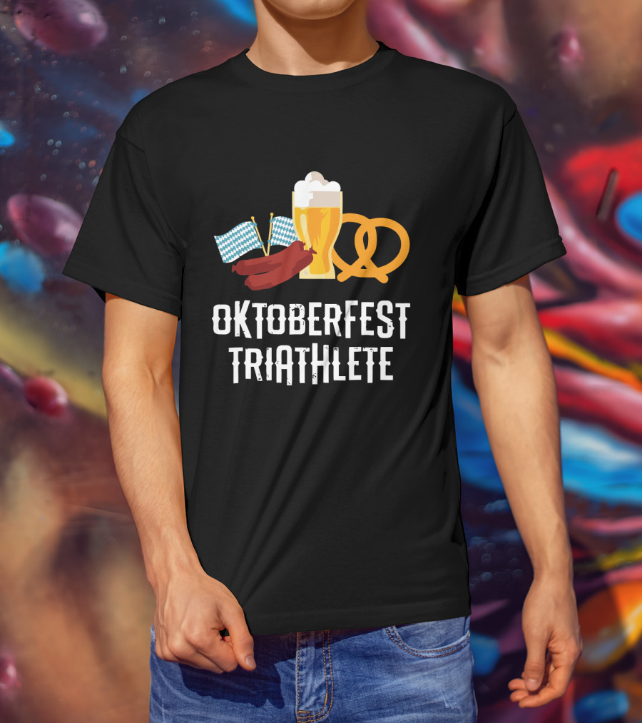 Oktoberfest Triathlete Sausage Beer Pretzel Flags T-Shirt
