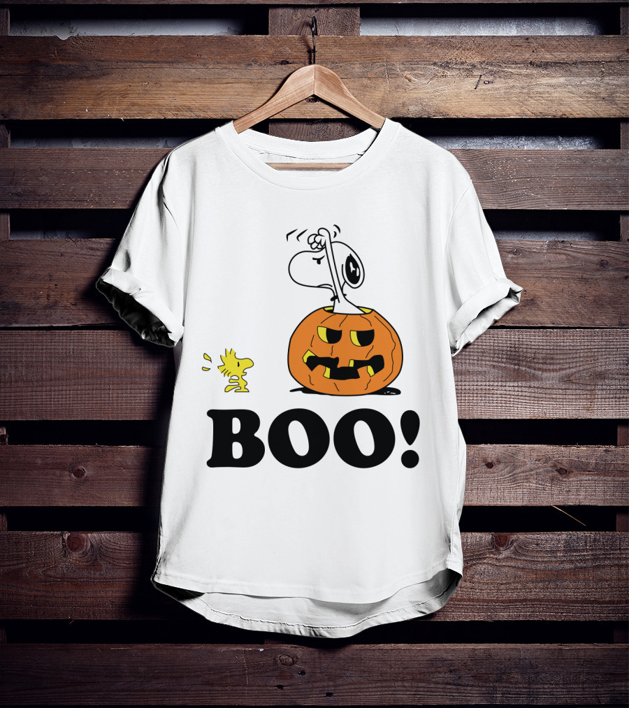 Peanuts Halloween Snoopy And Woodstock In Pumpkin BOO T-Shirt