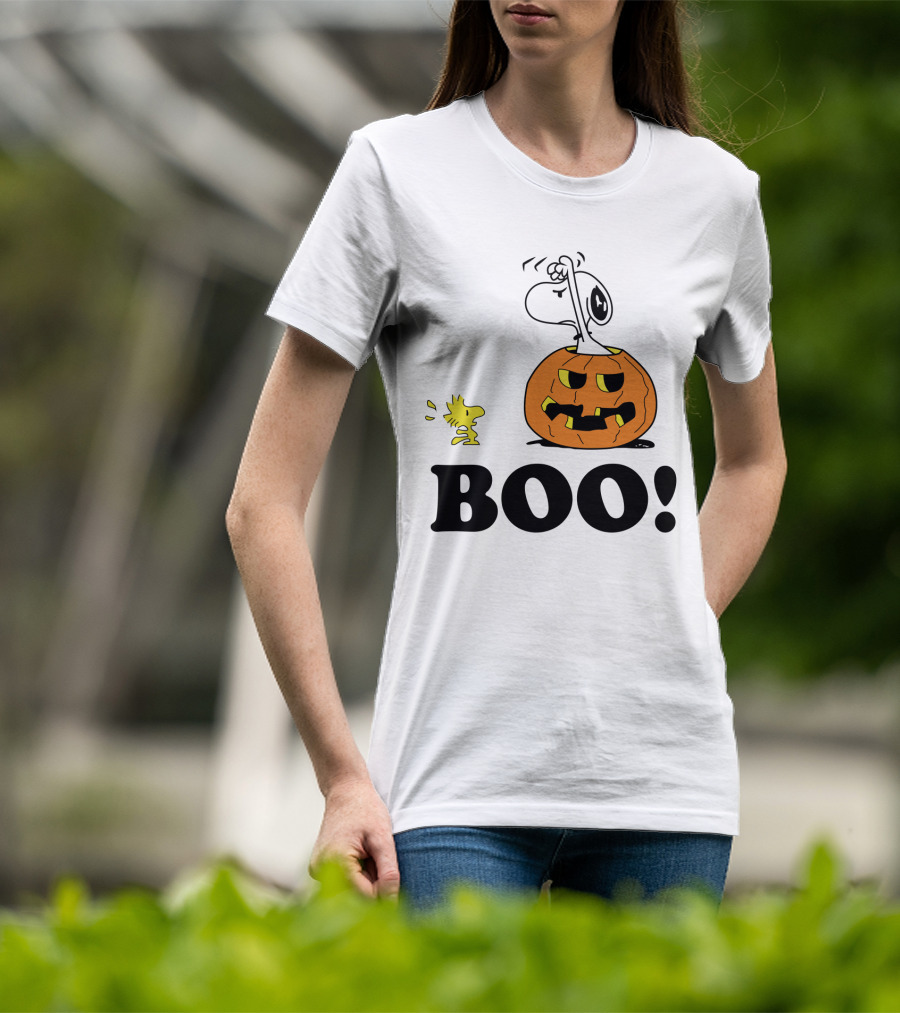 Peanuts Halloween Snoopy And Woodstock In Pumpkin BOO T-Shirt