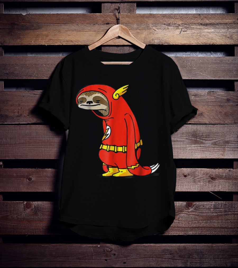Slow Cartoon Sloth Dressed As Flash Funny Napper Character T-Shirt
