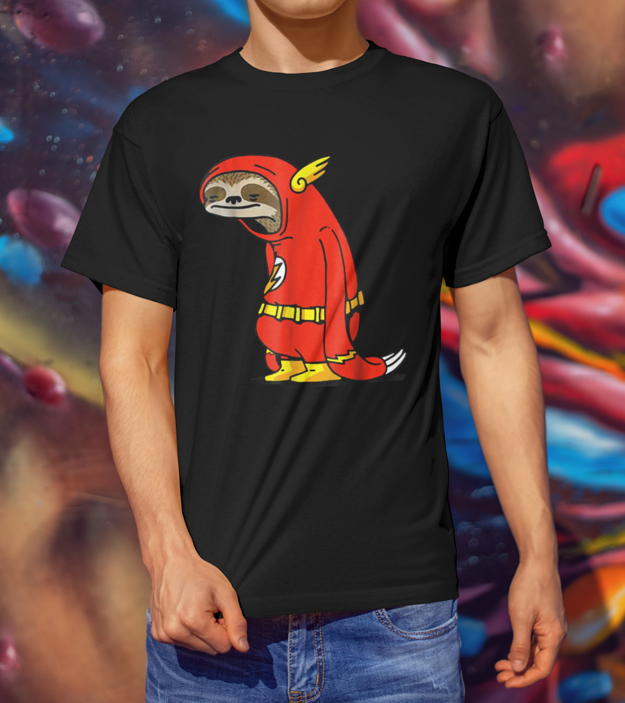 Slow Cartoon Sloth Dressed As Flash Funny Napper Character T-Shirt