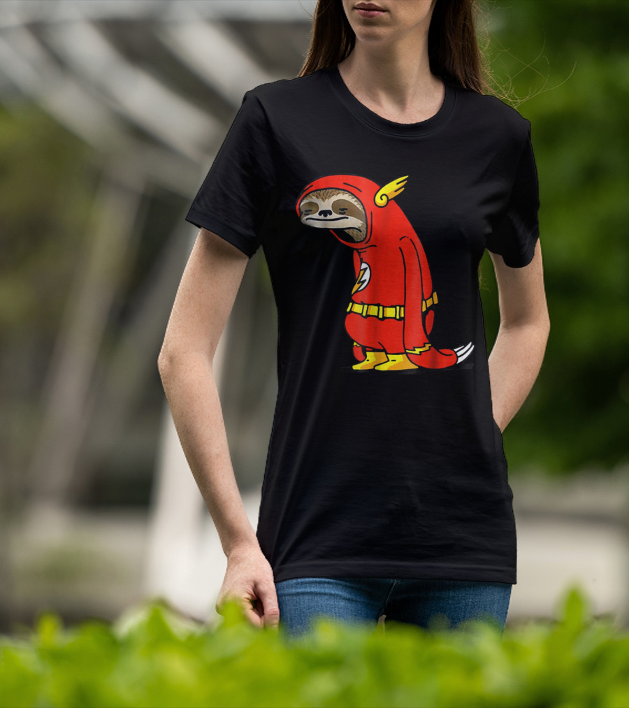Slow Cartoon Sloth Dressed As Flash Funny Napper Character T-Shirt