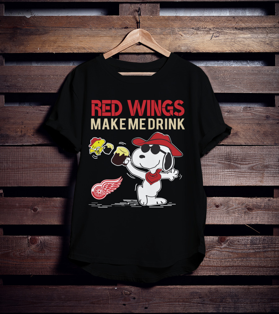 Snoopy Red Wings Make Me Drink Detroit Fans Hockey Humor T-Shirt