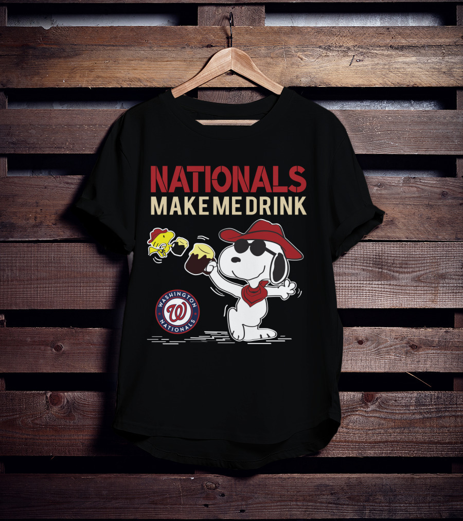 Washington Nationals Snoopy Cartoon With Drink Sports Humor T-Shirt