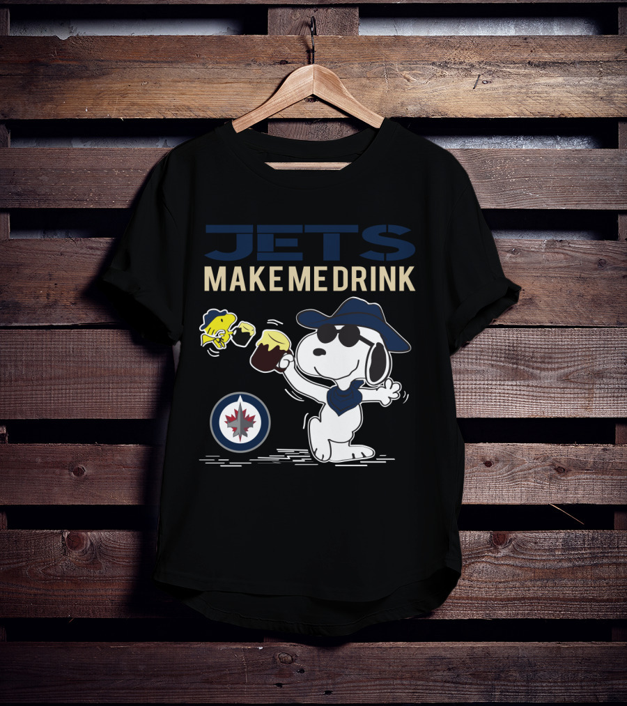 Snoopy Jets Make Me Drink Winnipeg Fans Peanuts Hockey NHL T-Shirt