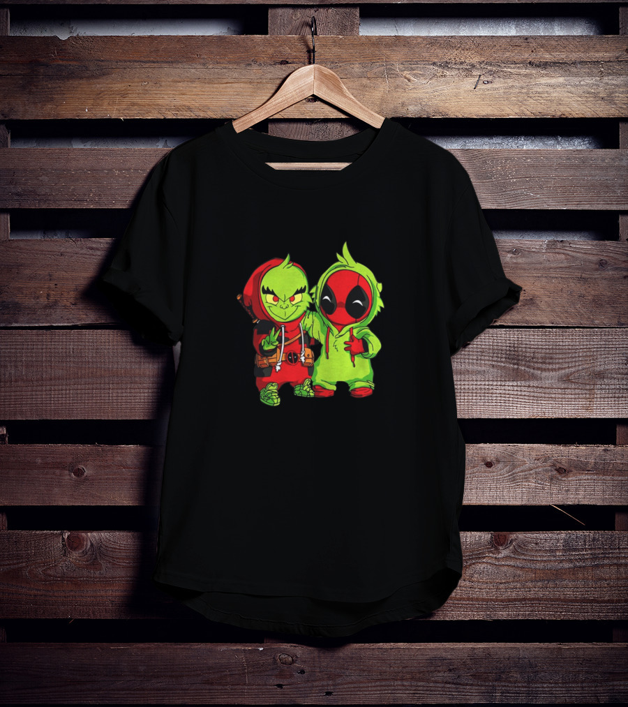 Baby Grinch And Baby Deadpool Crossover Cartoon Characters T-Shirt