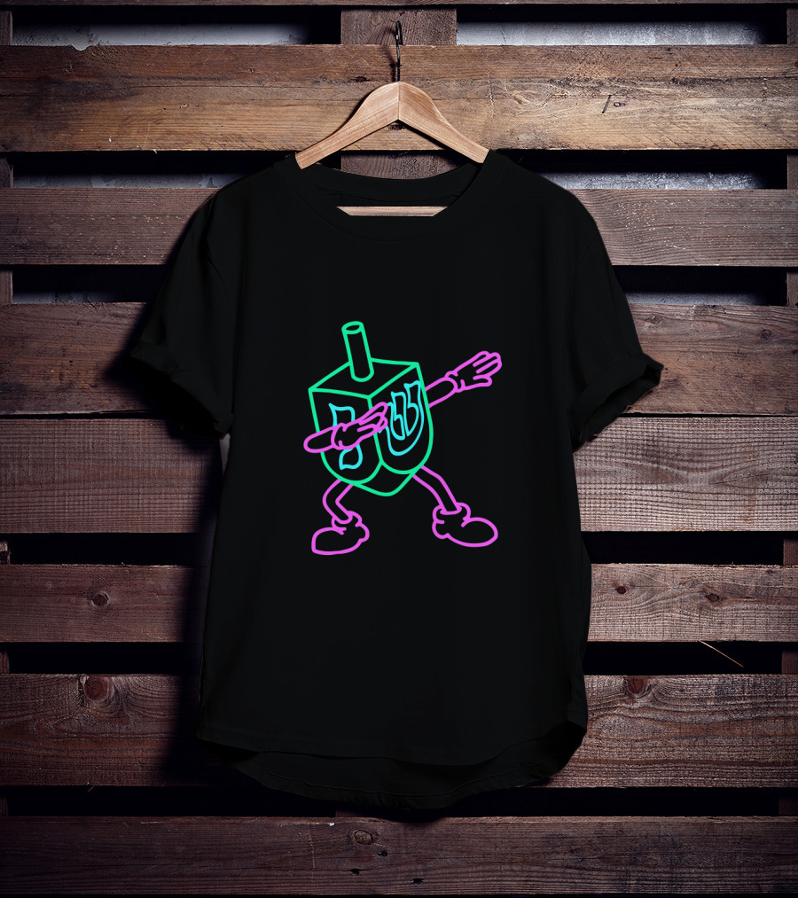 Neon Dabbing Dreidel With Hebrew Letters T-Shirt