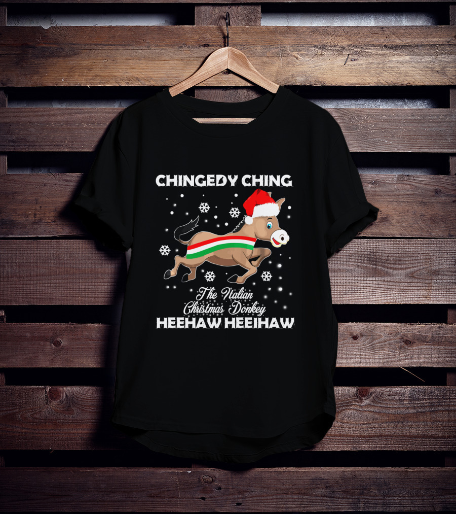 Chingedy Ching Heehaw Heehaw The Italian Christmas Donkey Santa Hat Snowflakes T-Shirt