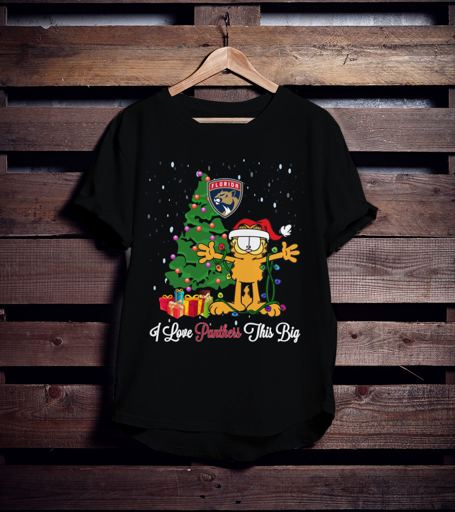 I Love Panthers This Big Florida Christmas Garfield Tree Presents T-Shirt