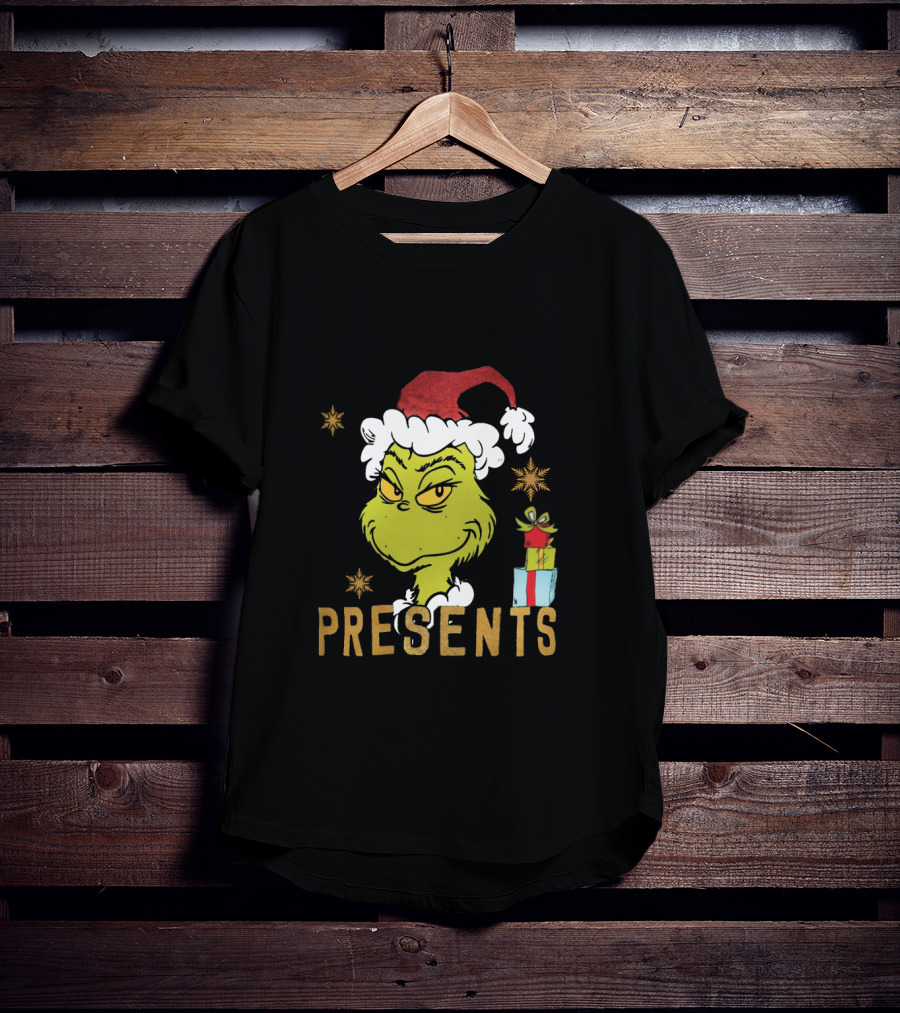 Grinch Santa Hat I'm Here For The Presents Christmas Holiday Gifts T-Shirt