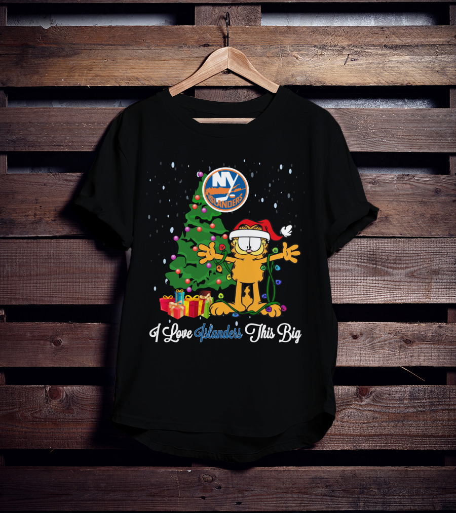 I Love New York Islanders This Big Christmas Tree Santa Hat Presents Garfield T-Shirt