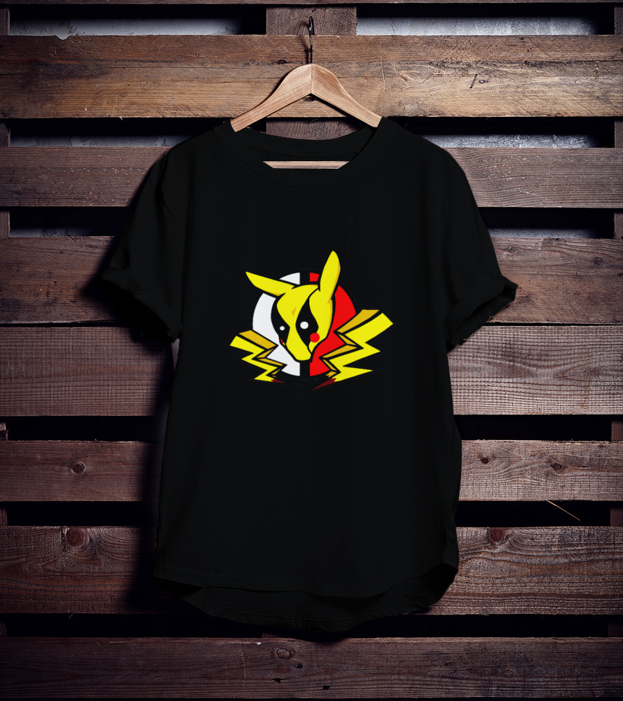 Pikachu Deadpool Crossover Icon On Black T-Shirt