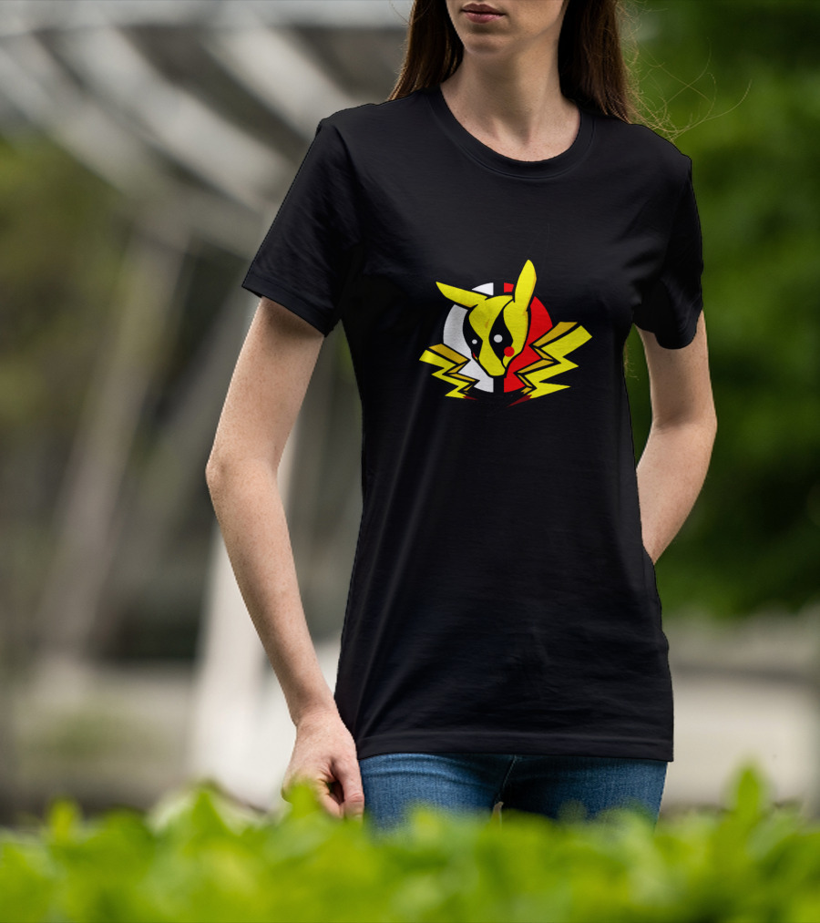 Pikachu Deadpool Crossover Icon On Black T-Shirt