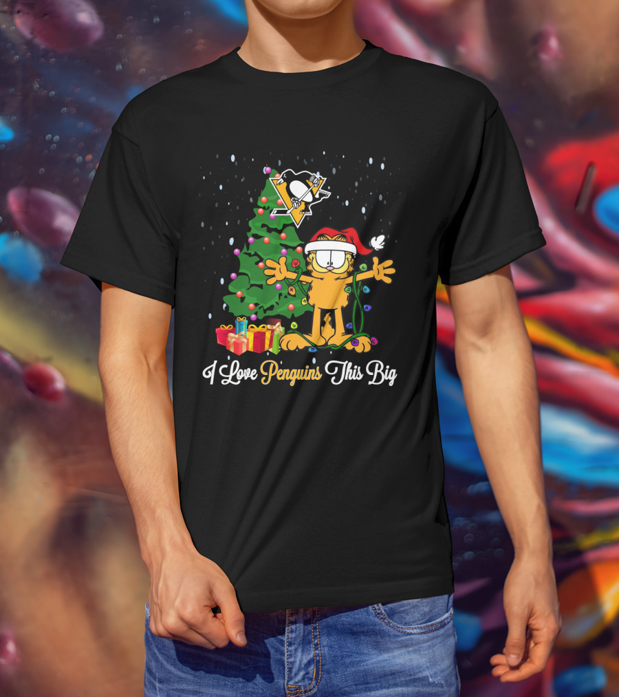 I Love Penguins This Big Christmas Garfield Nhl Holiday Pittsburgh T-Shirt