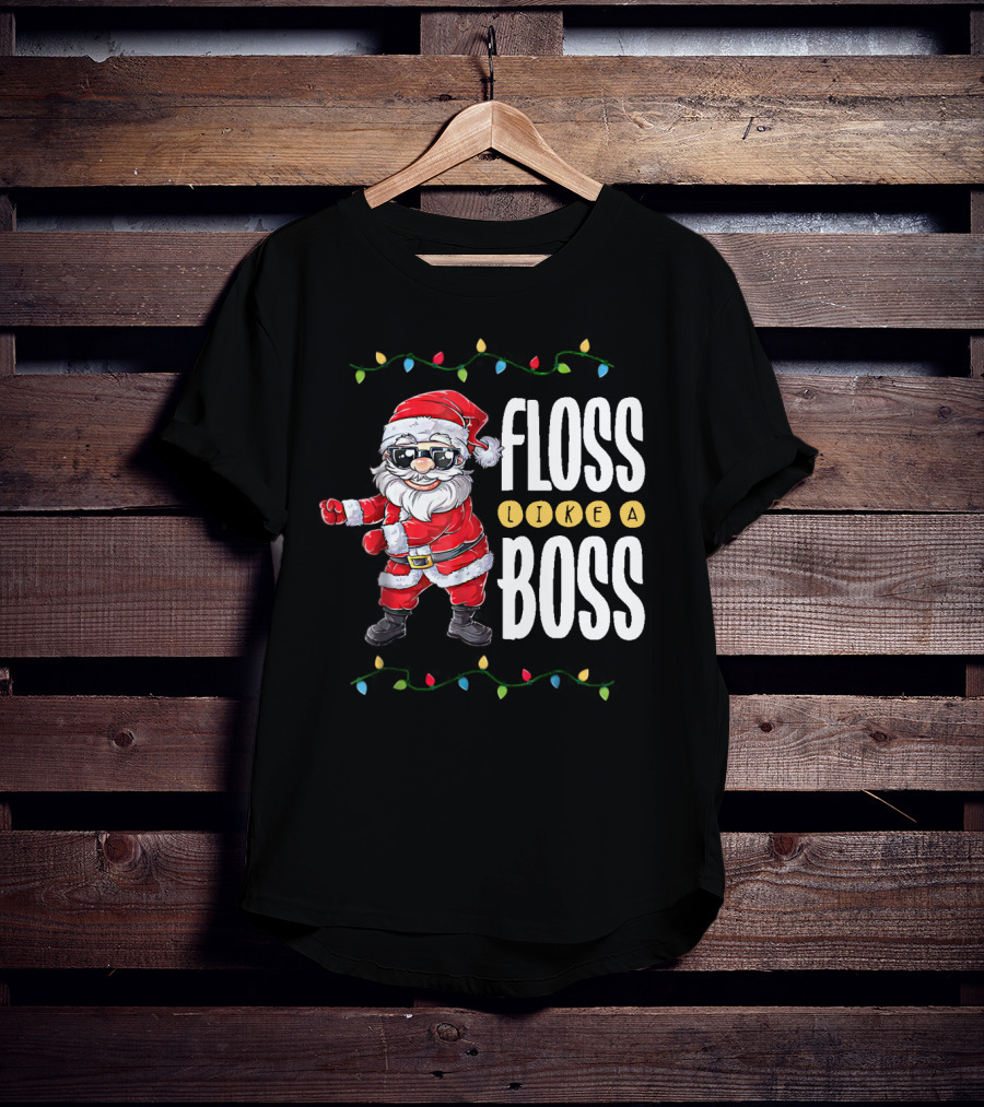 Floss Like A Boss Santa Dancing With Christmas Lights T-Shirt