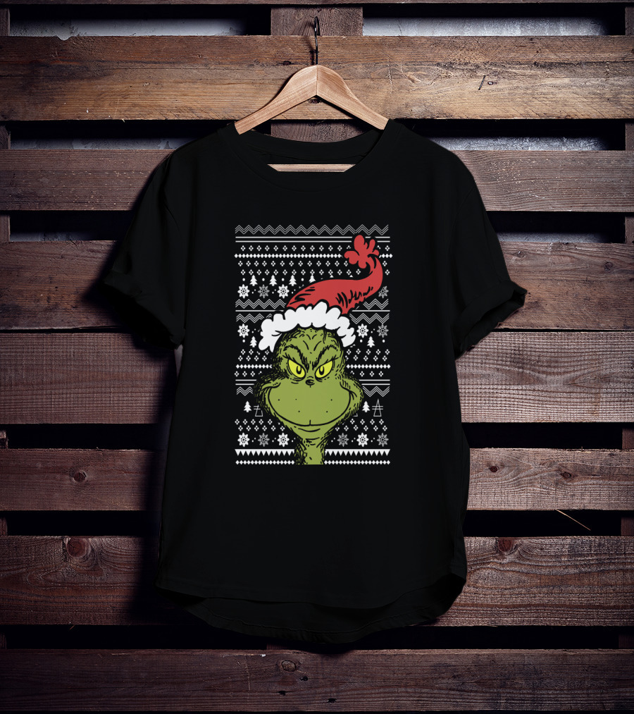 The Grinch Merry Grinchmas Ugly Christmas Sweater Pattern Holiday T-Shirt