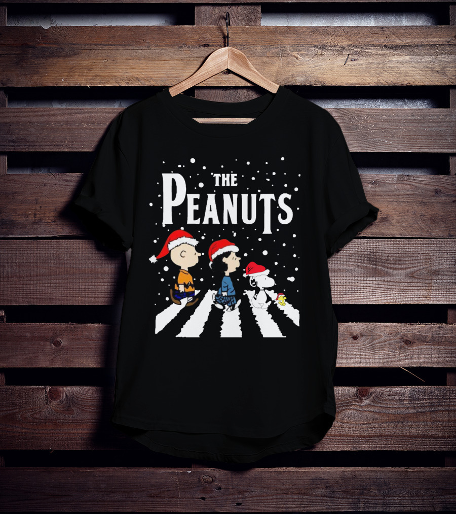 The Peanuts Christmas Abbey Road With Snoopy And Friends In Santa Hats T-Shirt