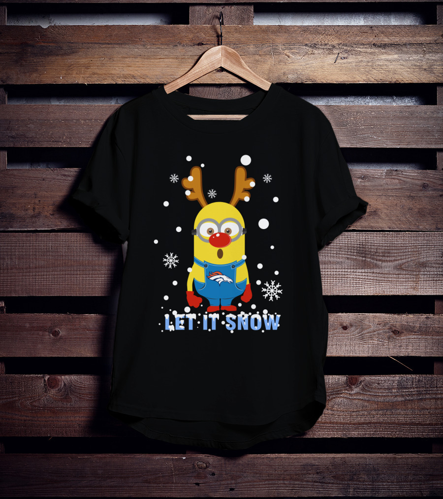 Denver Broncos Christmas Minion Let It Snow T-Shirt