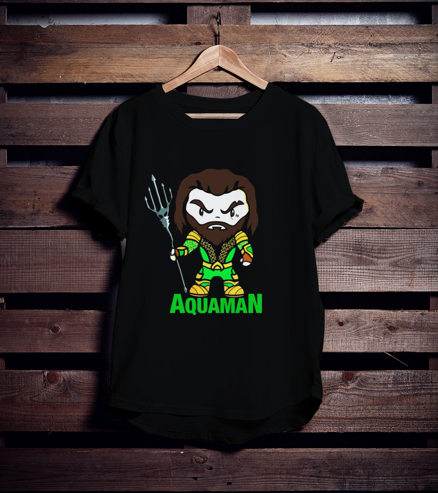 Aquaman Cartoon Character Holding Trident Bright Green T-Shirt