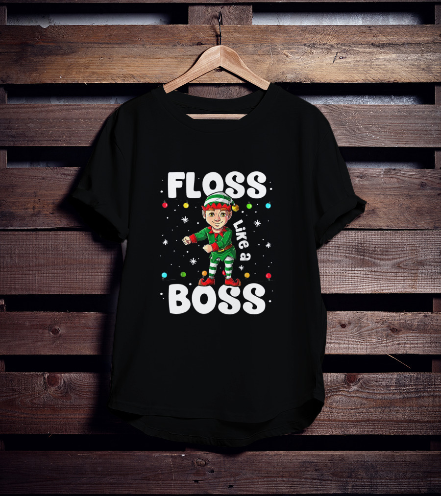 Floss Like A Boss Elf Dance Holiday Lights Snowflakes T-Shirt
