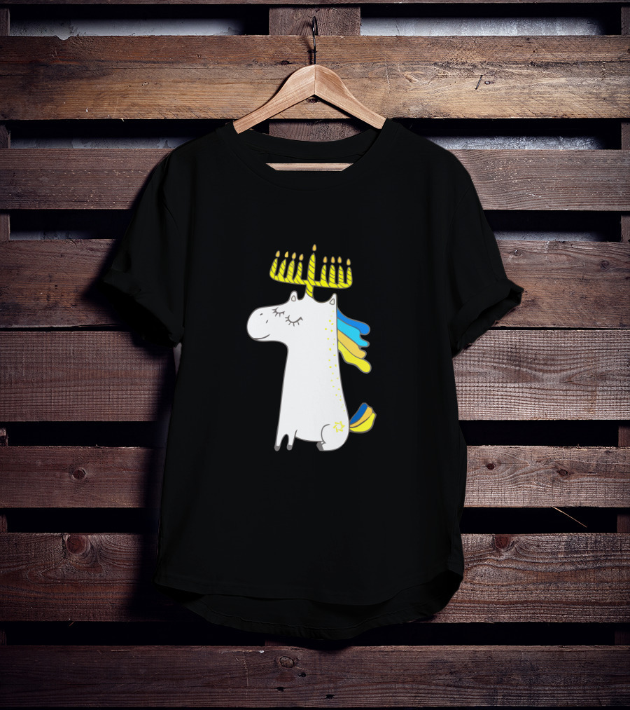 Unicorn With Menorah Horn And Star T-Shirt