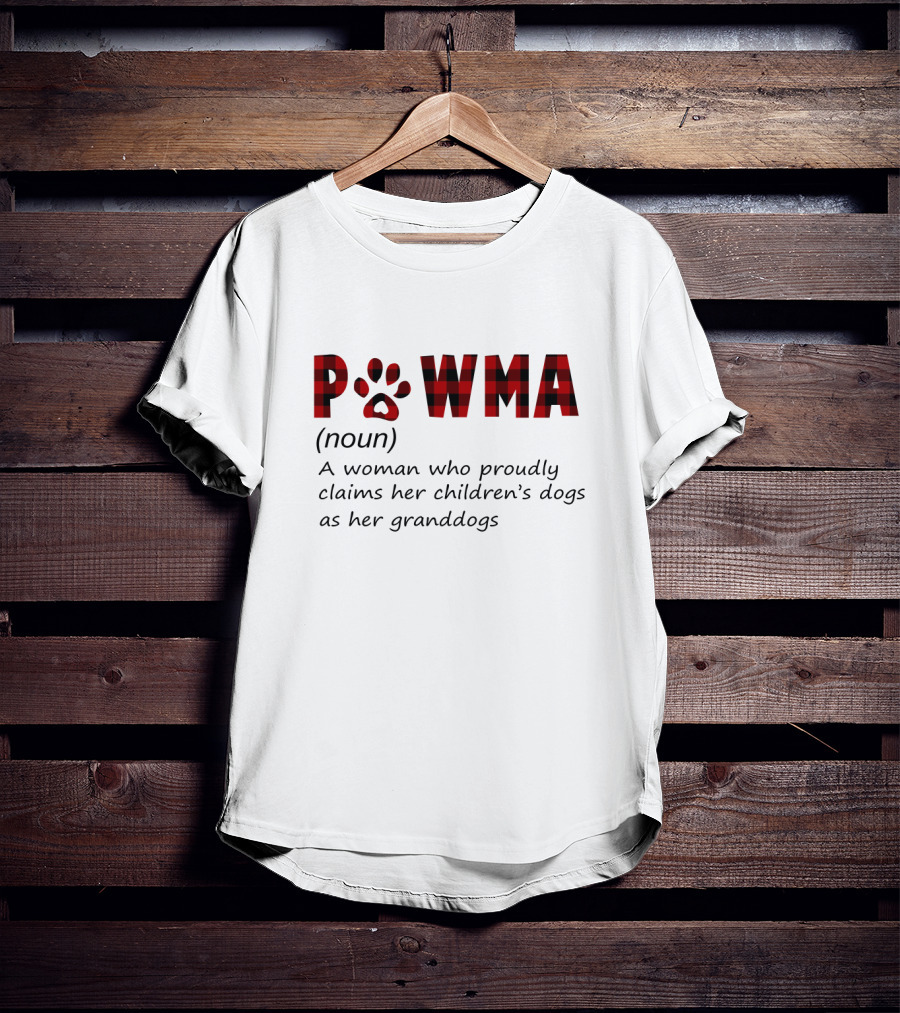 Pawma Noun Woman Proudly Claims Children's Dogs Granddogs Plaid Paw Prints T-Shirt