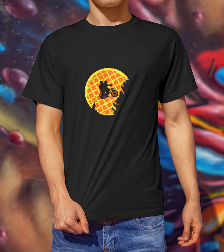 Stranger Things Bicycle Silhouette Against Waffle Moon T-Shirt