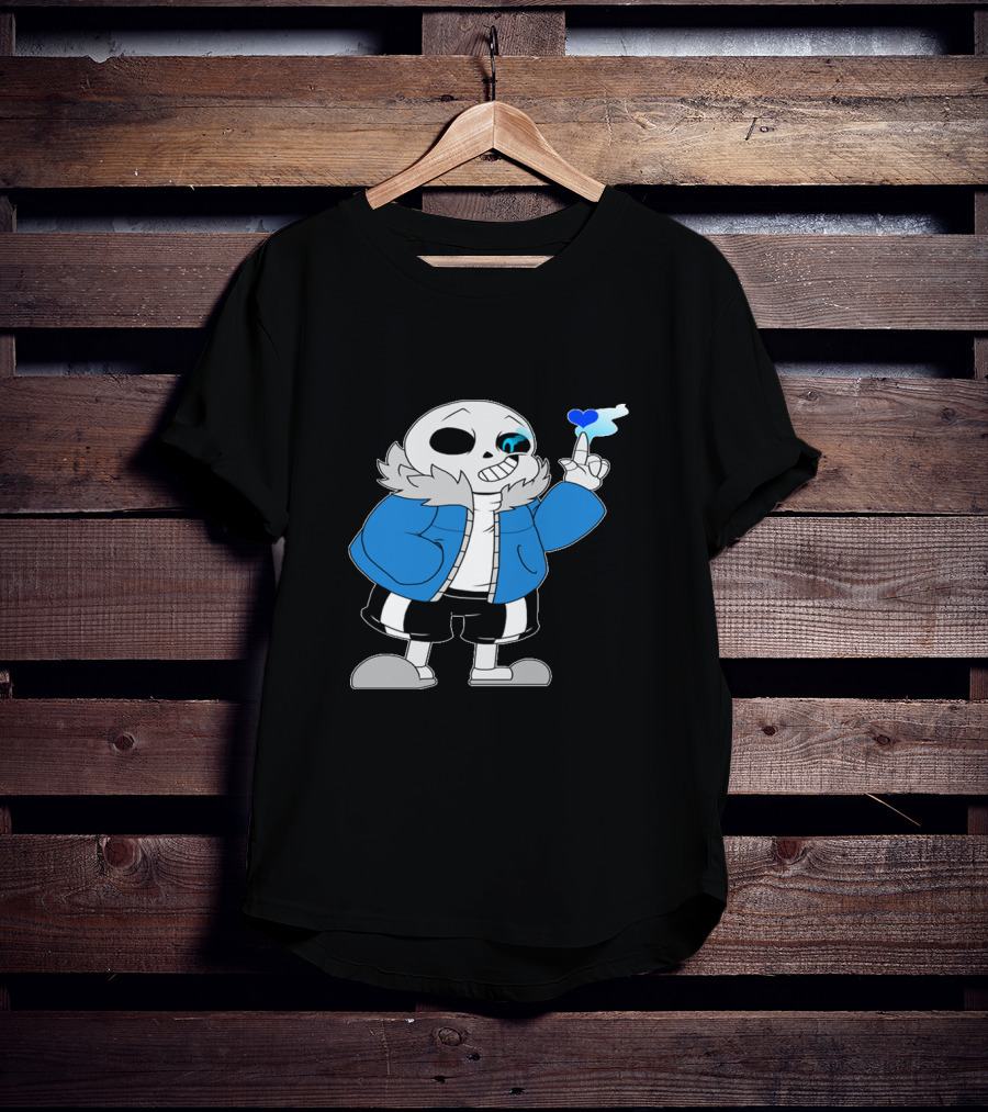 Sans Undertale Character With Blue Heart And Skeleton Jacket Look T-Shirt